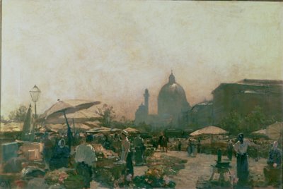 Un mercato con la chiesa di San Carlo in lontananza, Vienna, c.1894 da Carl Moll